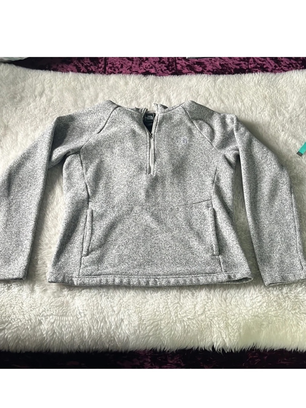 Women’s North Face Heather grey quarter zip sweater fleece hoodie w/ pocket sz M